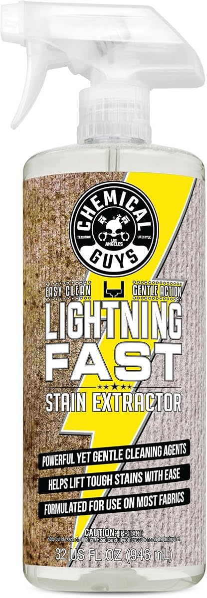 Chemical Guys, Extractor de manchas para alfombras y tapicería ultrarrápido, 32 oz | Elimina la suciedad del café, los refrescos, el vino y las mascotas en alfombras, asientos y tapetes; simplemente rocíe, agite y seque para obtener una apariencia limpia.