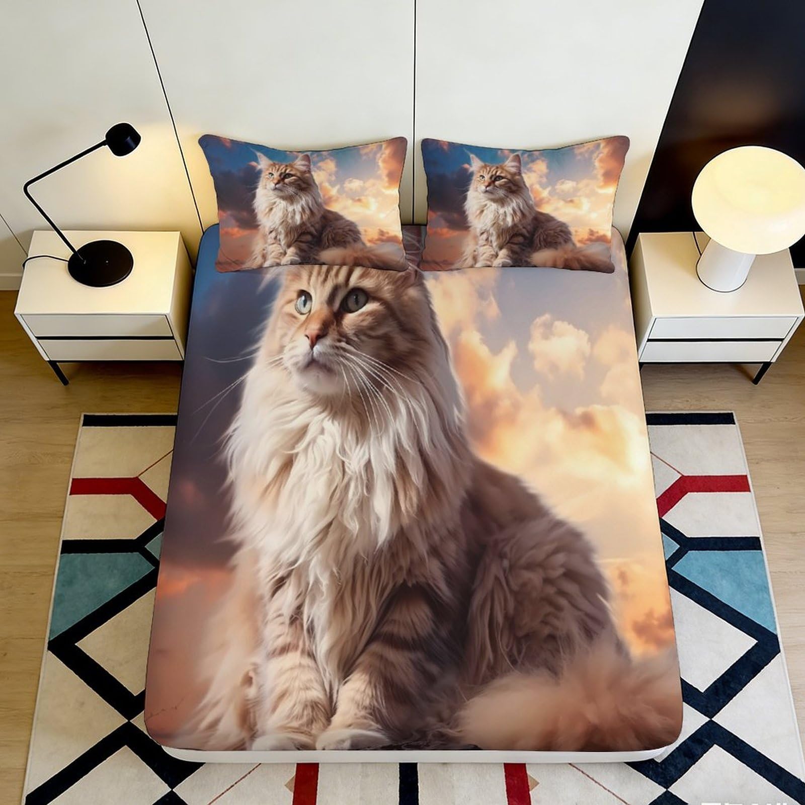 Jqzkxnhpbr Style-6 3D Printed Fluffy Cat Fitted Sheet Microfiber Soft Breathable Sunset Clouds Mattress Cover For Bedroom Dorm Decor 90X200x25cm