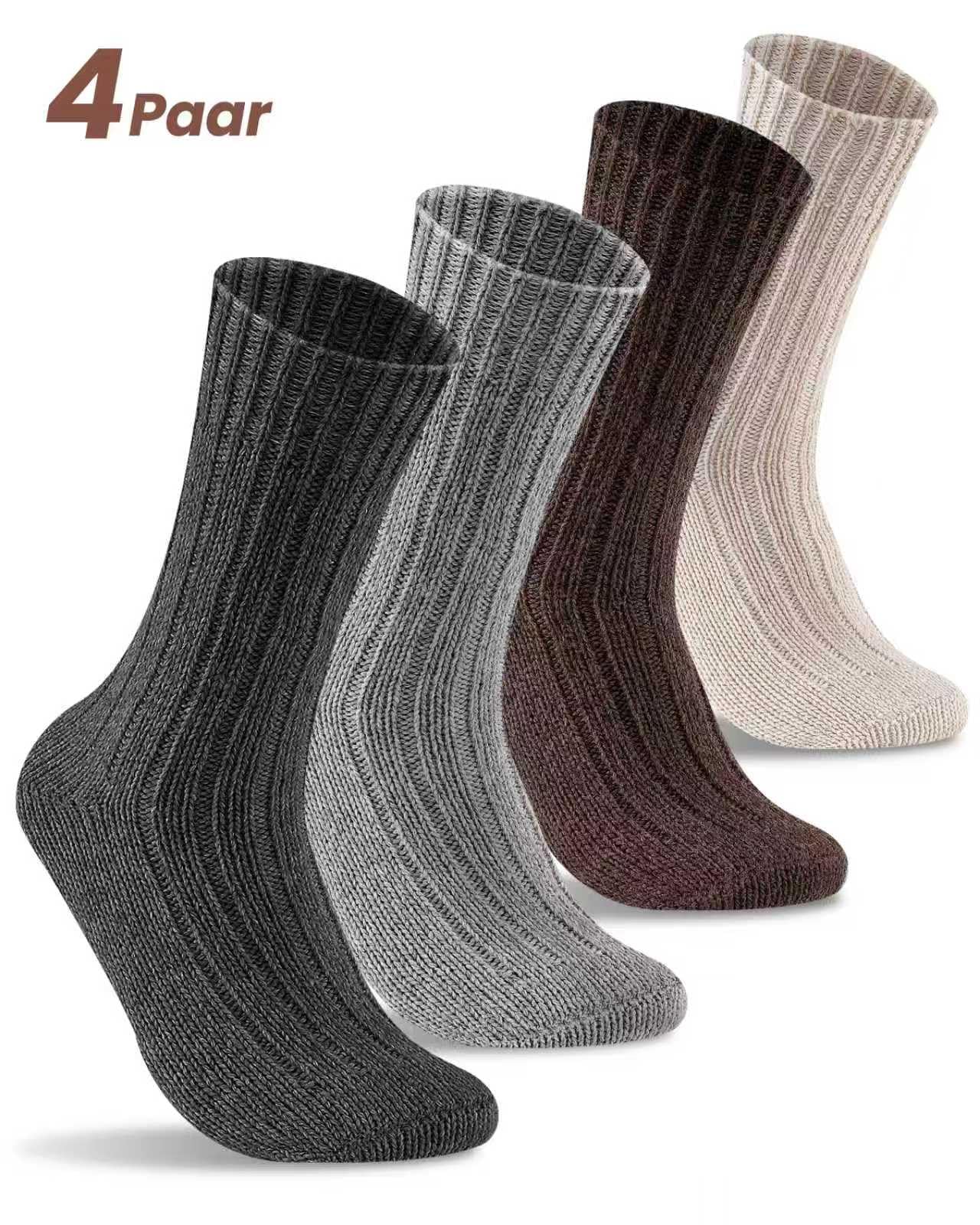 SockWaddles 4 Paia di Calzini di Alpaca Per Uomo e Donna, Calze Termici Traspiranti, Extra Caldi, Calzini Invernali Spessi con Lana D'Alpaca, Taglie 39-42 43-46