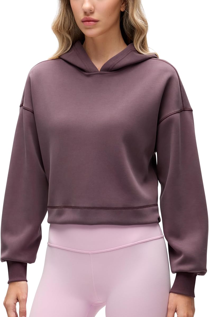 CRZ YOGA SoftAura Cropped Hoodies | Peach-Fuzz Texture, Casual, Relaxed Fit, Pullover, Hooded Sweatshirts for Women