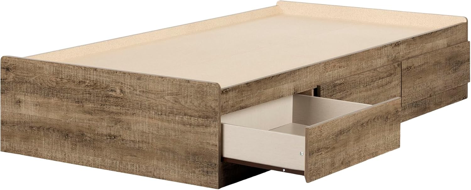 South Shore Arlen Mates Bed with 3 Drawers Weathered Oak, Farmhouse