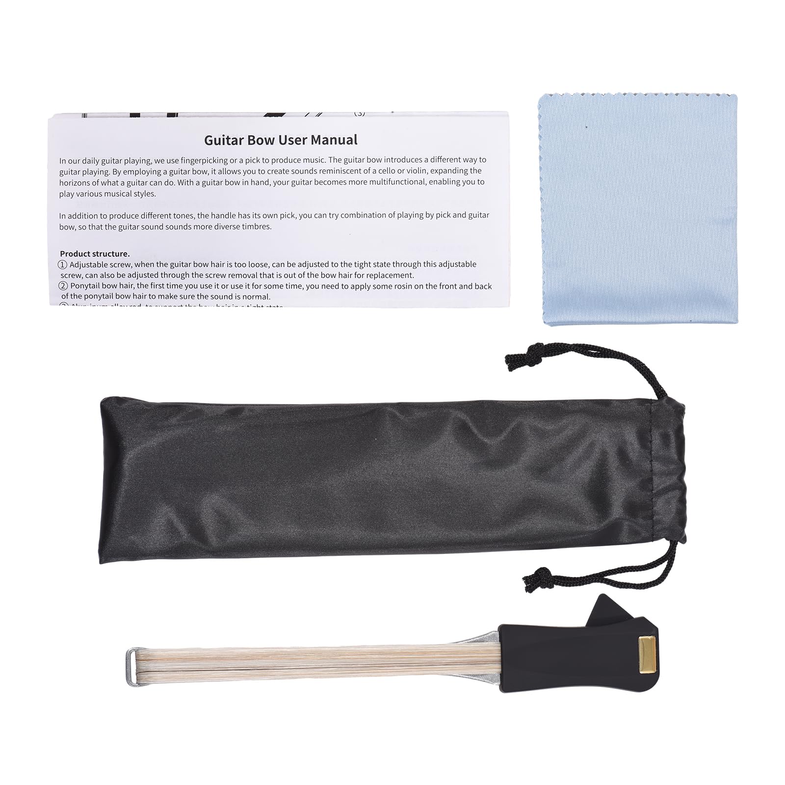 Gitarrenbogen Accessoire-Set, doppelseitiges Design mit Plectrum, Reinigungstuch und Tragetasche für akustische Gitarren