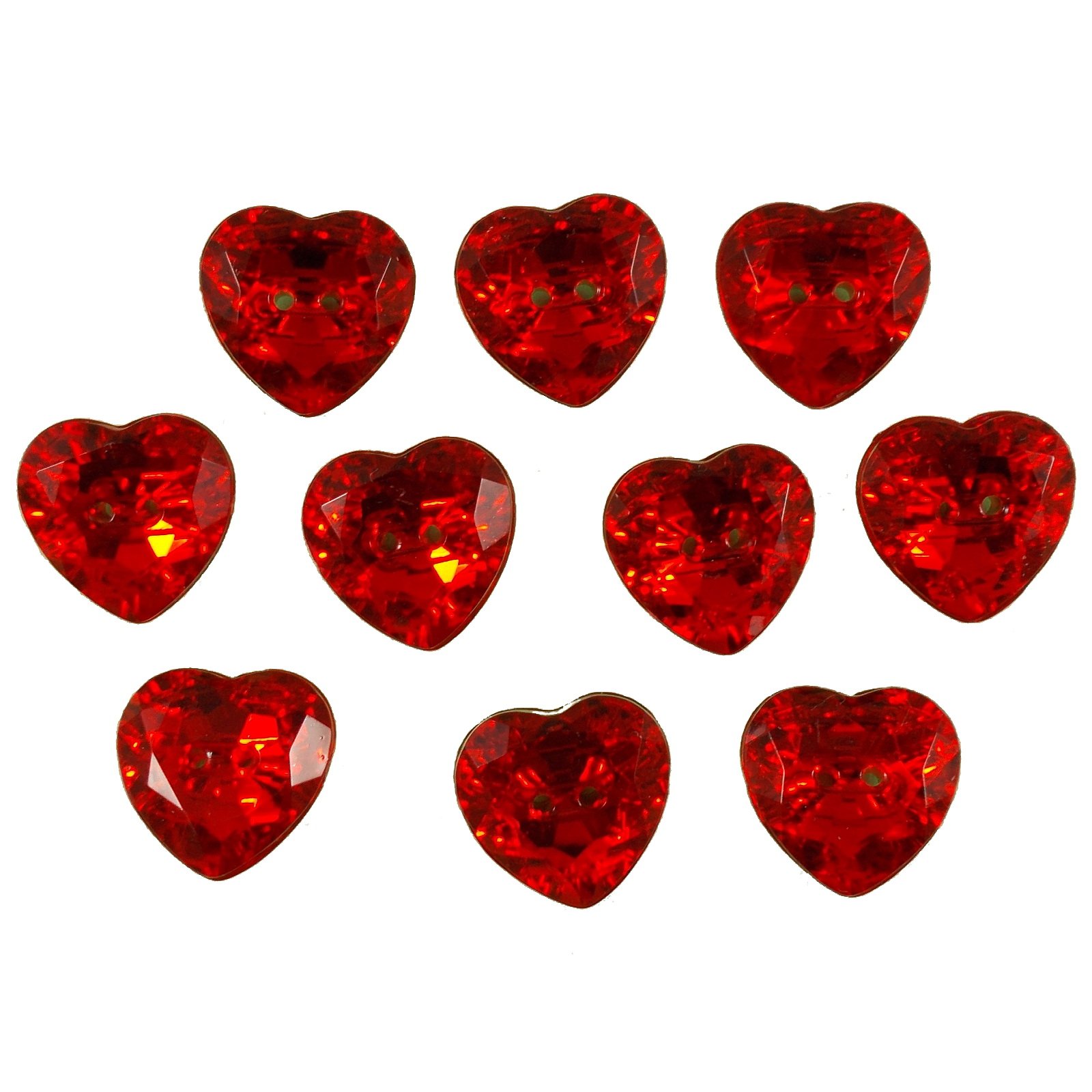 Acrylic Crystal Effect Heart Shape Buttons 12mm Pack of 10 (Red)