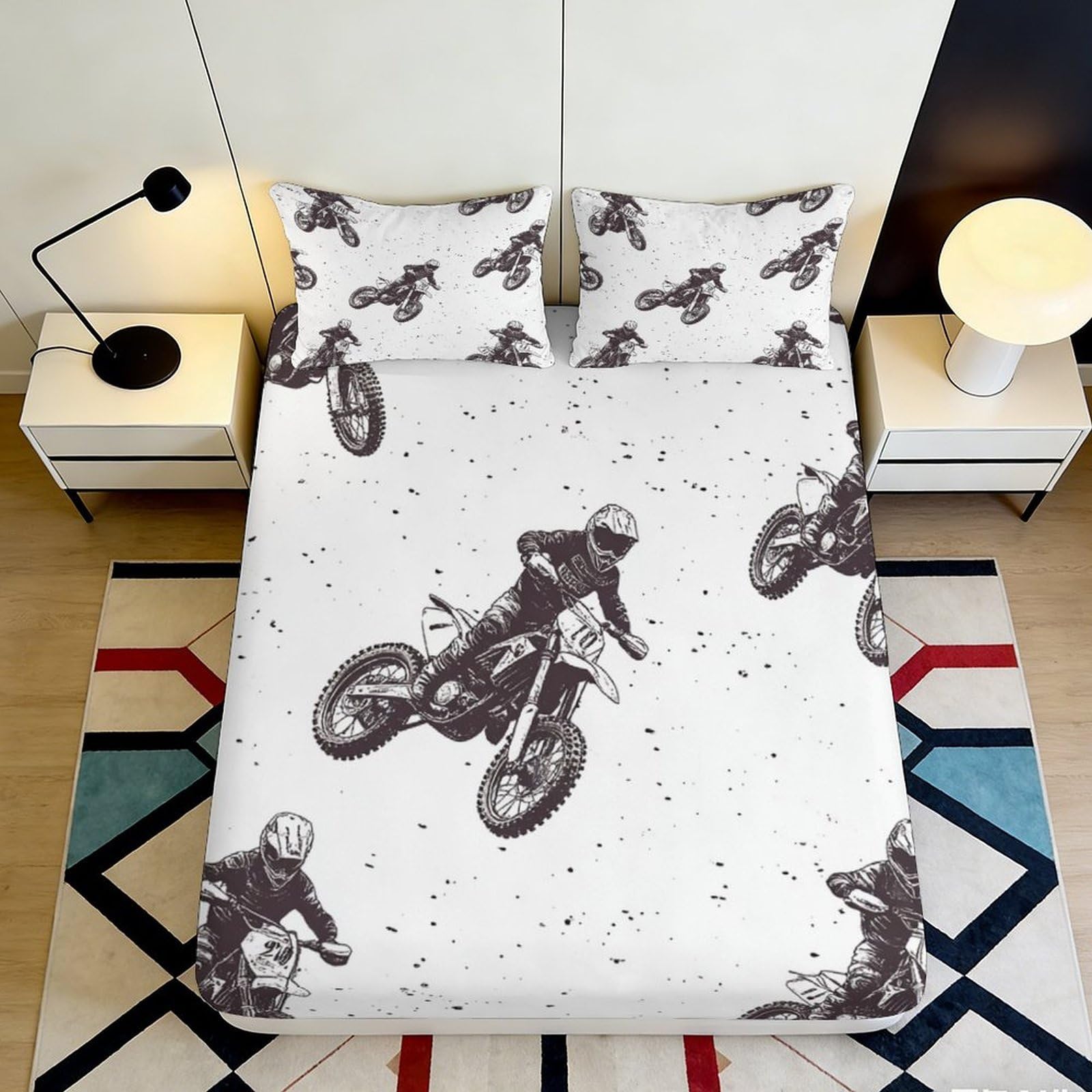 Pnayamiorkfel Style-1 3D Printed Motocross Rider Fitted Sheet Microfiber Anti-Slip Dirt Bike Bed Cover For Bedroom Guest Room Decor 90X200x25cm