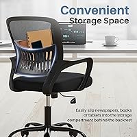 Vista 6 de DUMOS Home Office Computer Chair - Ergonomic Mid Back Desk with Lumbar Support and Rocking Mode, Height Adjustable with Fixed Armrest, for