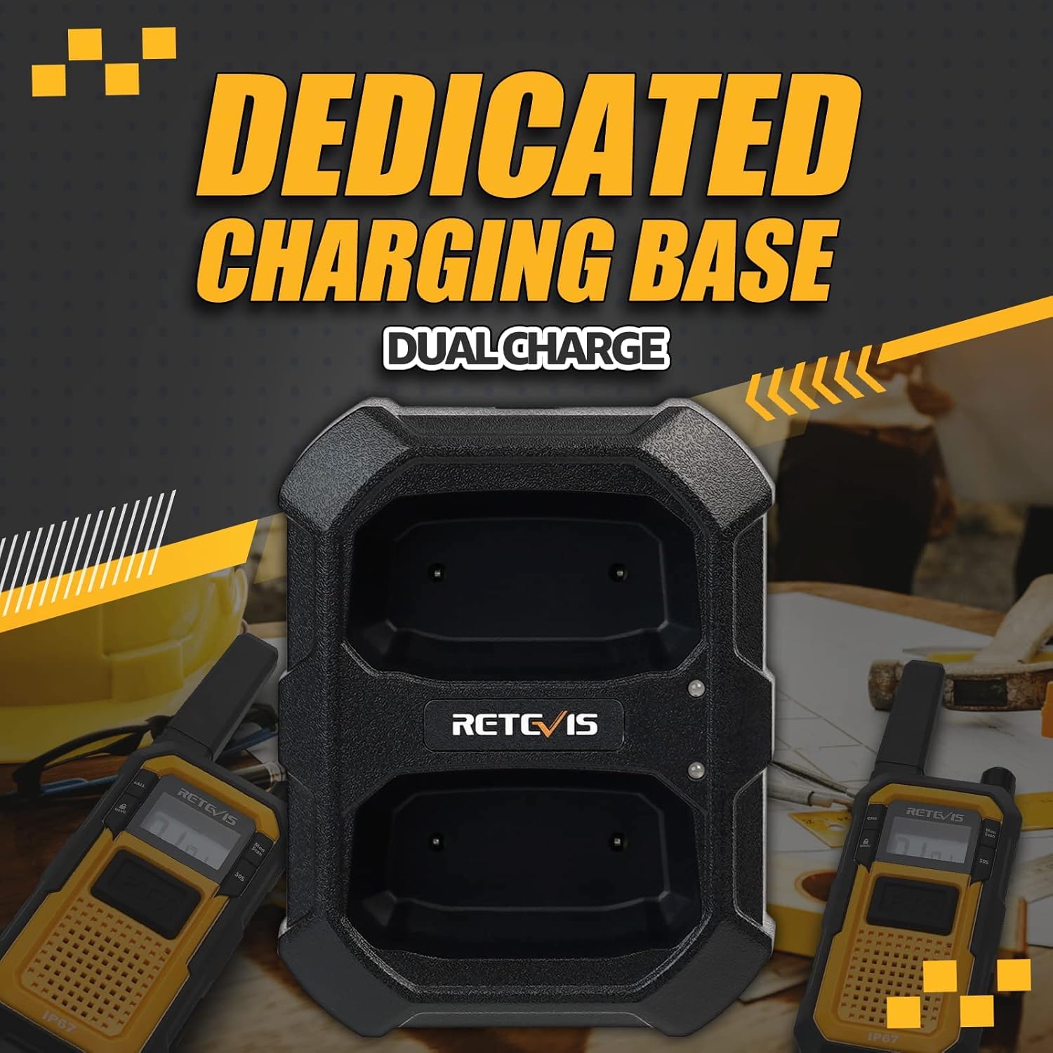 Retevis RB648 Talkie Walkie, Imperméable Radio Bidirectionnelle Longue Portée IP67, Anti-Chute, Anti-poussière, PMR446, Double PTT, 2000mAh, Talkies-Walkies pour Agriculture (2 Pièces, Jaune)
