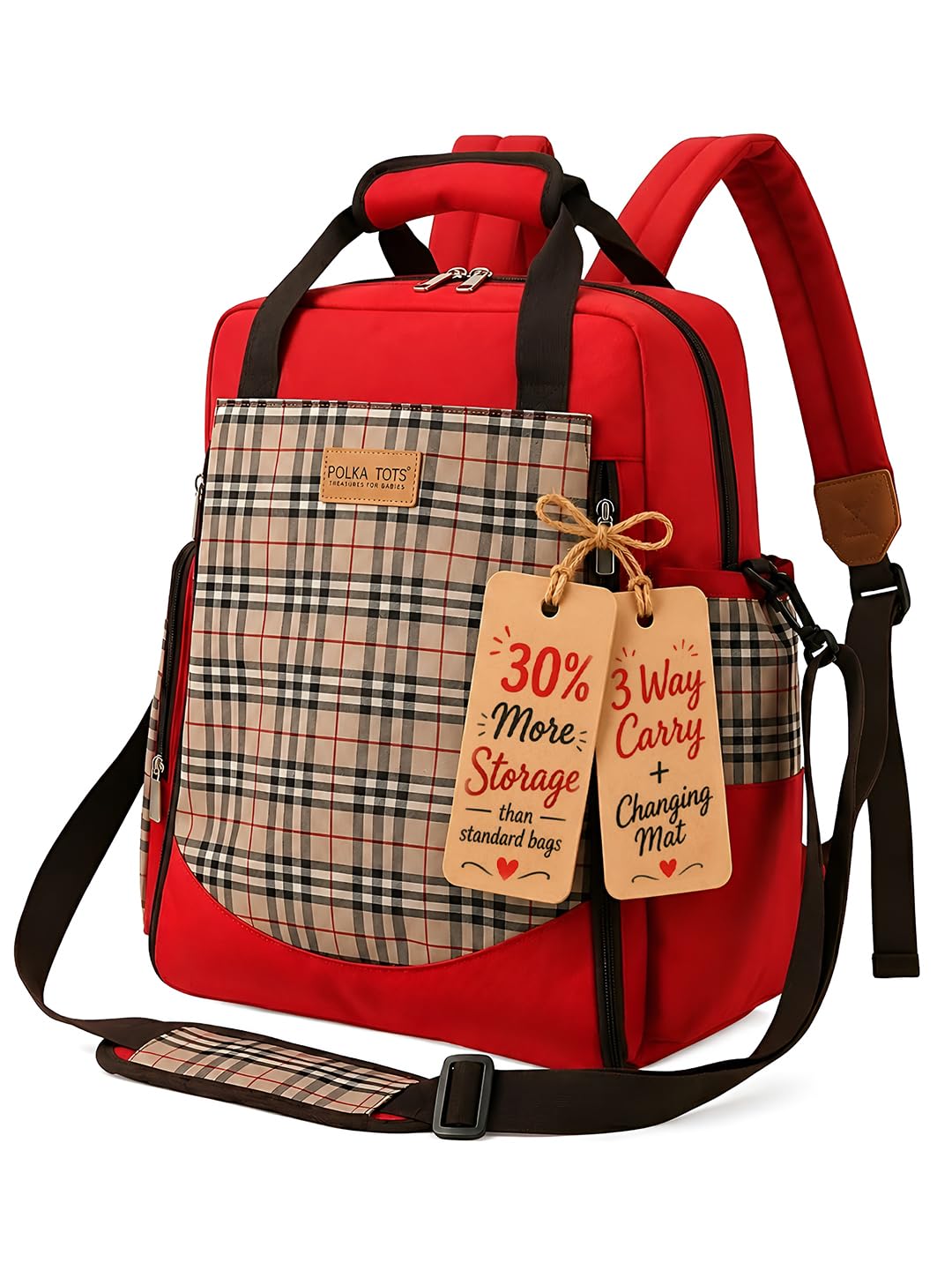 POLKA TOTS Waterproof Diaper Bag for Mothers for Travel | Large Capacity Baby Bag with Insulated Bottle Holders | Hospital Caddy for Delivery Women with Included Diaper Changing Mat (30 Litres)