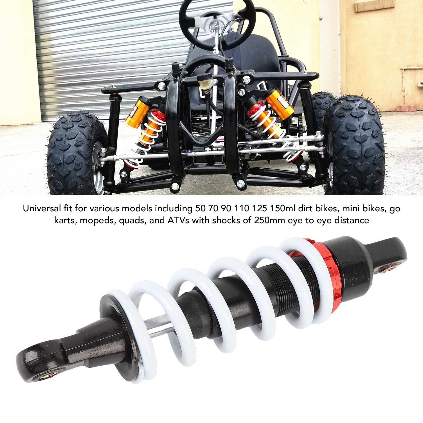 Amortyzator 10 Cali, Wytrzymałe, Regulowane Tłumienie, Uniwersalny Motocykl ATV Quad, Skuter Terenowy, ze Wspornikami ze Stopu Aluminium o Wysokiej Wytrzymałości, do Większości