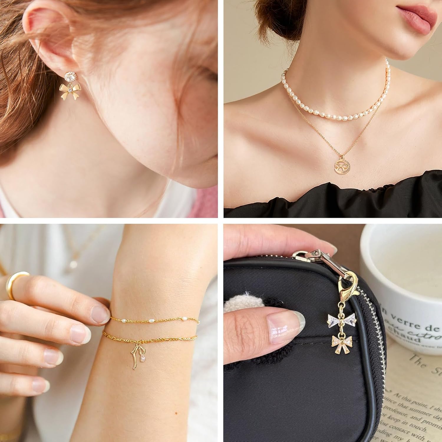 FASHEWELRY Alloy Bowknot Charms Links Golden Bow Tie Connector Charms Metal Bow Link Charms Bow Earring Connectors Christmas Jingle Bell Bow Charms for DIY Necklace Bracelet Jewelry Making - Image 3