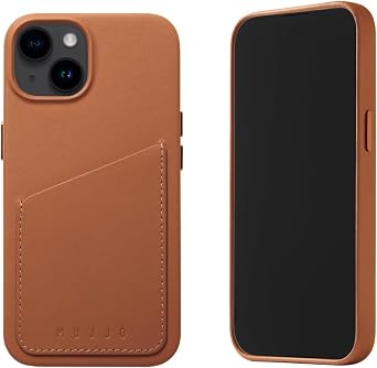 Mujjo Leather Wallet Phone Case - Fits iPhones 14 and 13 - MagSafe Compatible - Premium European Leather Case with Card Pocket - Enhanced Phone & Camera Lens Protection - Slim Profile