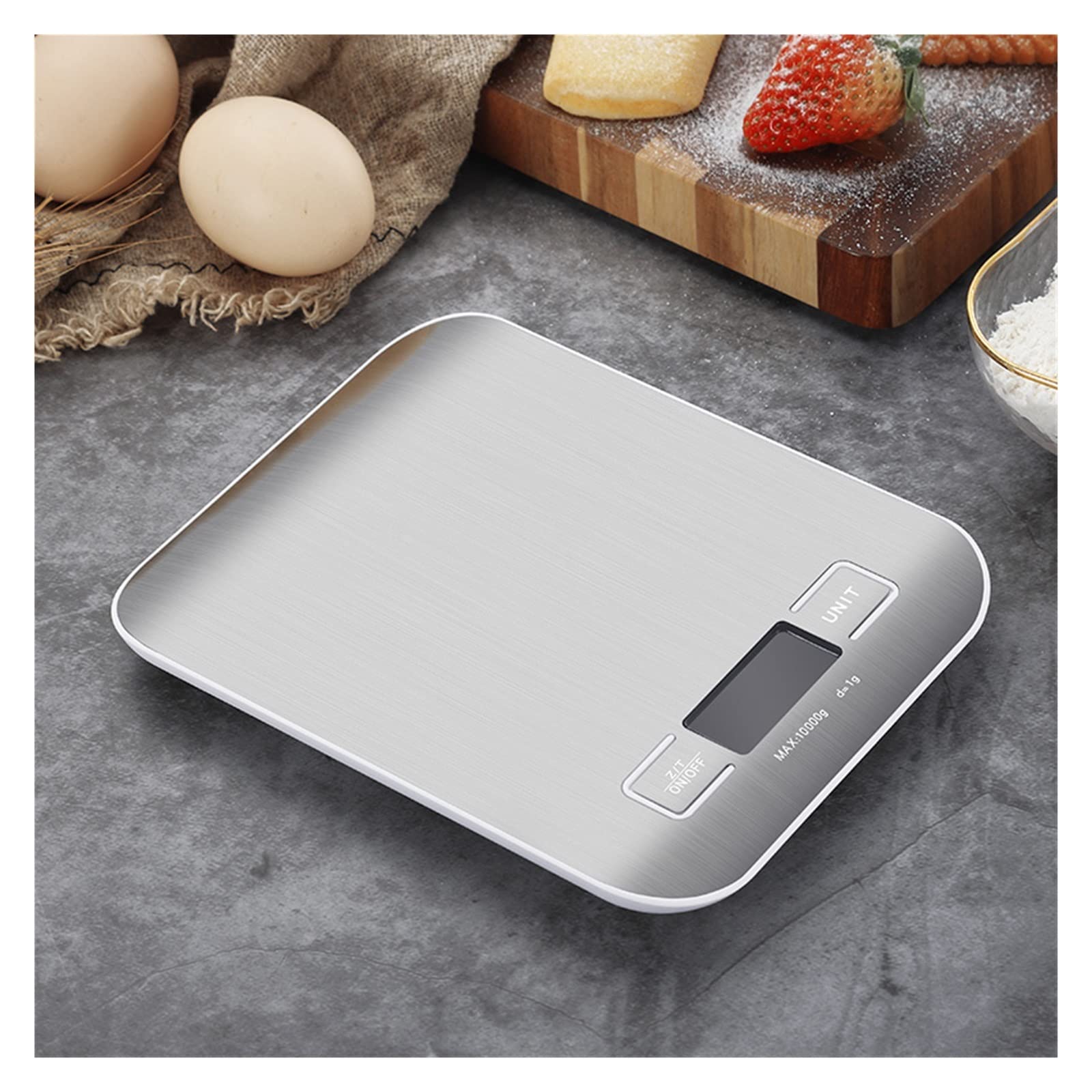 Cyfrowa Waga Kuchenna, Wyświetlacz LCD 1g/0.1oz Precyzyjna Waga Spożywcza Ze Stali Nierdzewnej Do Gotowania Pieczenie Wagi Elektroniczne(Silver,10Kg)