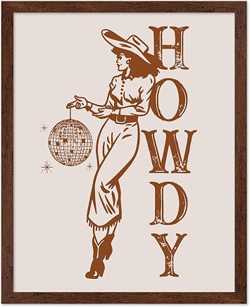 Poster Master Disco Cowgirl Print - Retro Brown Cowgirl Poster - Wild West Art - Trendy Disco Design - Western Gift for Men & Women - Chic Decor for Bar, Club or Restaurant - 8x10 Brown Framed