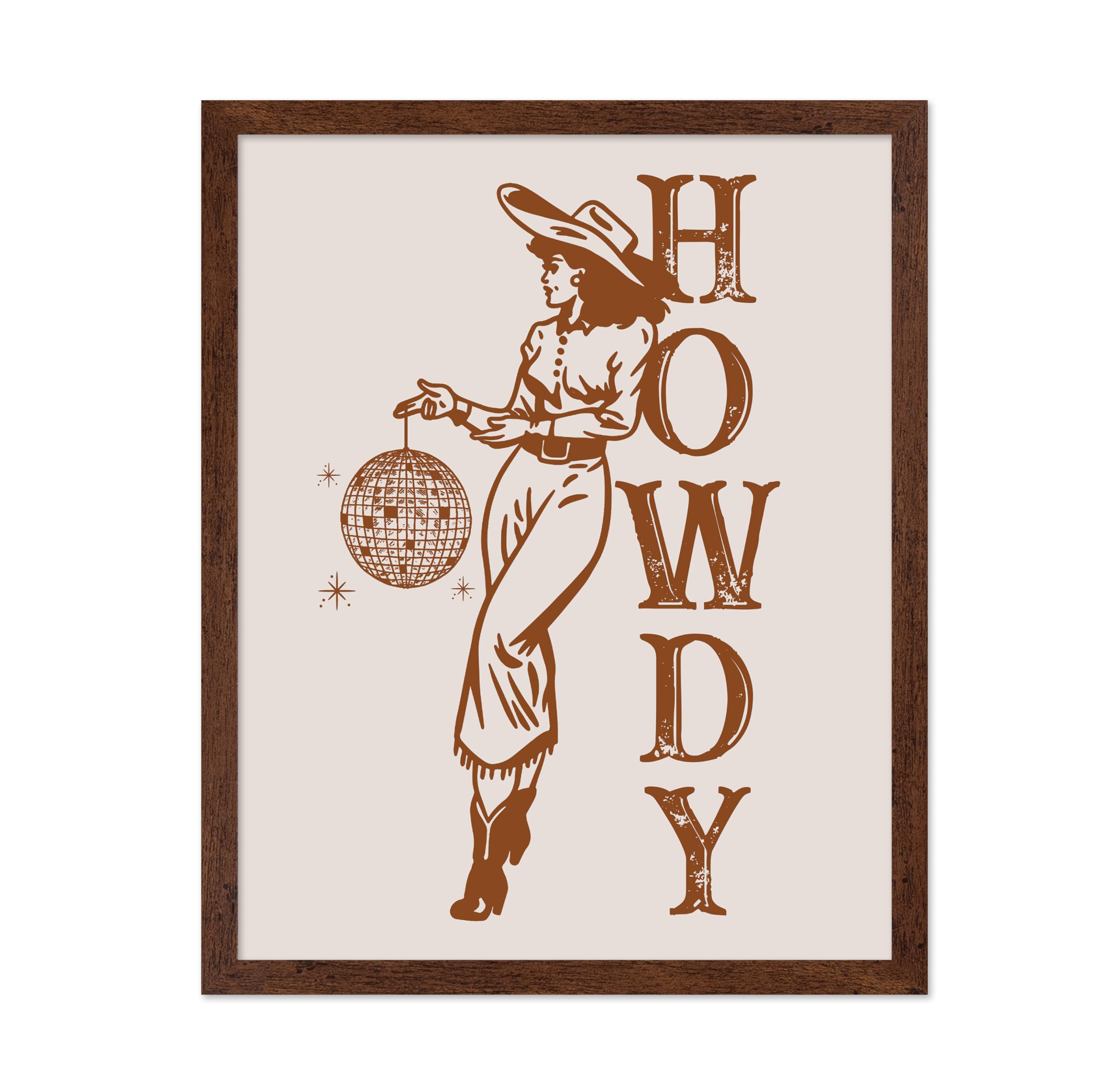Poster Master Disco Cowgirl Poster - Retro Brown Cowgirl Print - Western Design - Howdy Art - Wild West Design - Trendy Decor - Gift for Men & Women -