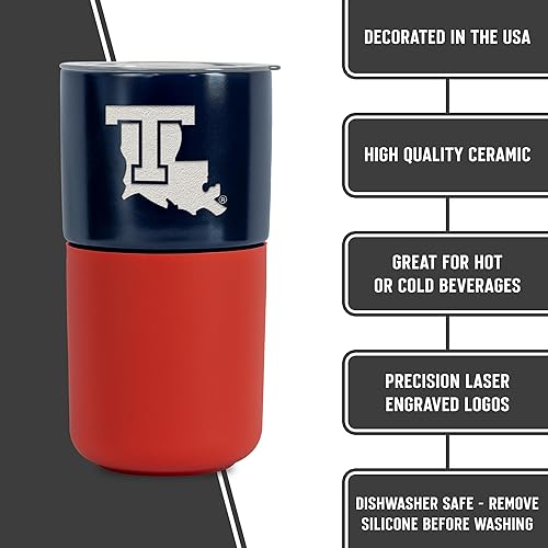 Miniatura 414 de Rico Industries NCAA Miami of Ohio Redhawks - Vaso de cerámica de 16 onzas con agarre de silicona, grabado láser profundo, diseño de color negro