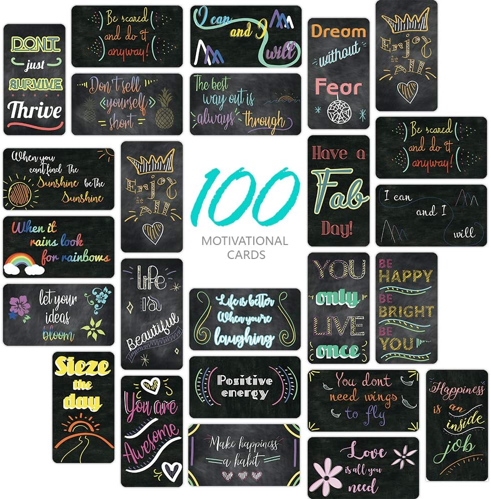 100 Pack Lunch Box Notes for Kids, Motivational Quote Cards-Positive Affirmation, Encouragement, Inspirational and Kindness note cards For Kids' Lunch Box-Chalkboard Design(Business Card Size)