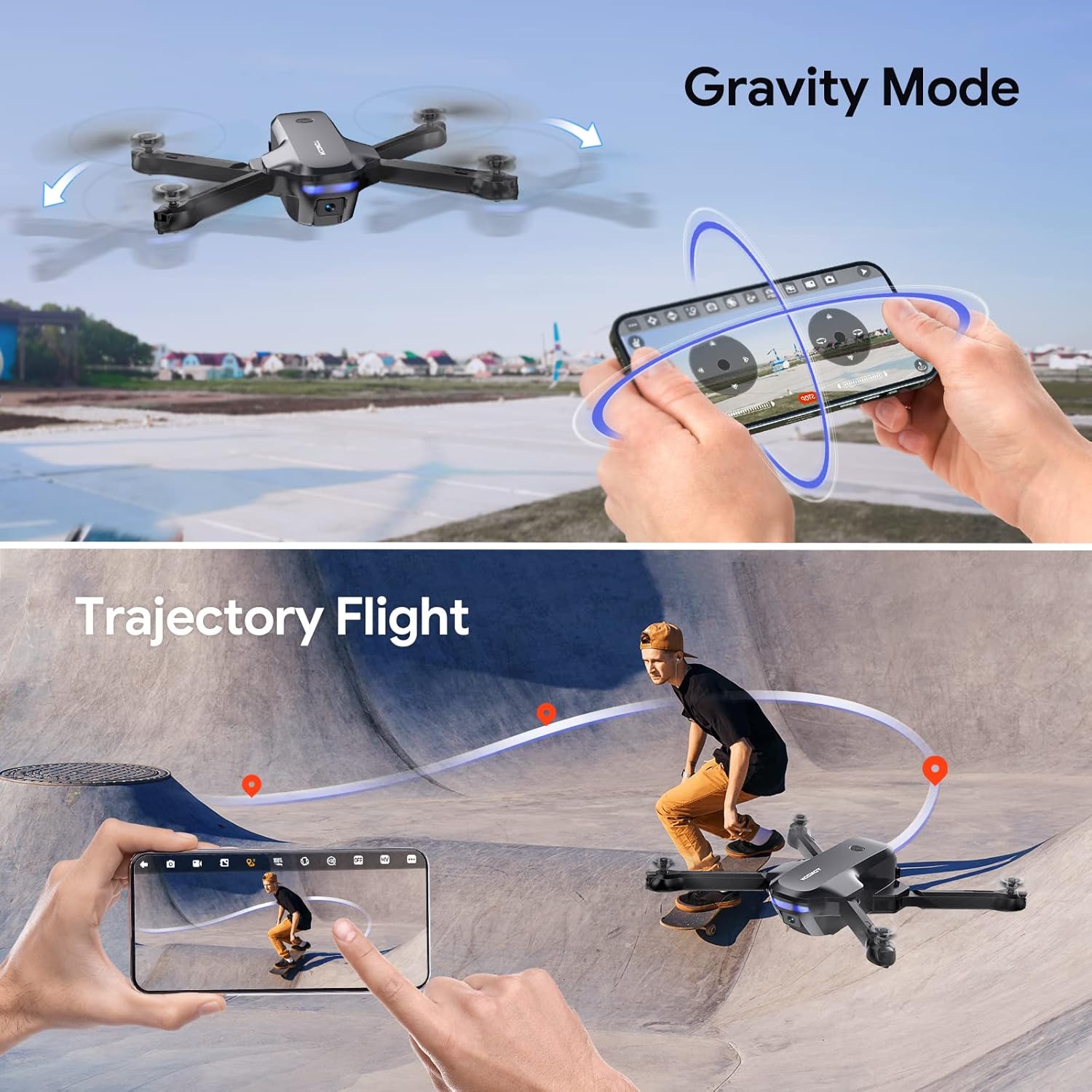 TOMZON T4W Drone demonstrating Gravity Mode and Trajectory Flight