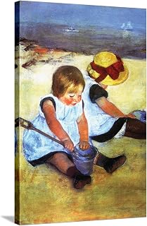 ART.COM Stretched Canvas Print Children Playing on the Beach by Mary Cassatt, 24" x 36"