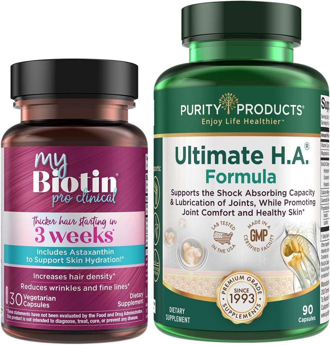 Purity Products Bundle - MyBiotin ProClinical + Ultimate H.A MyBiotin ProClinical (Biotin, MB40X Matrix, Astaxanthin) - Ultimate H.A. (BioCell Collagen, Quercetin, Hyaluronic Acid +More)