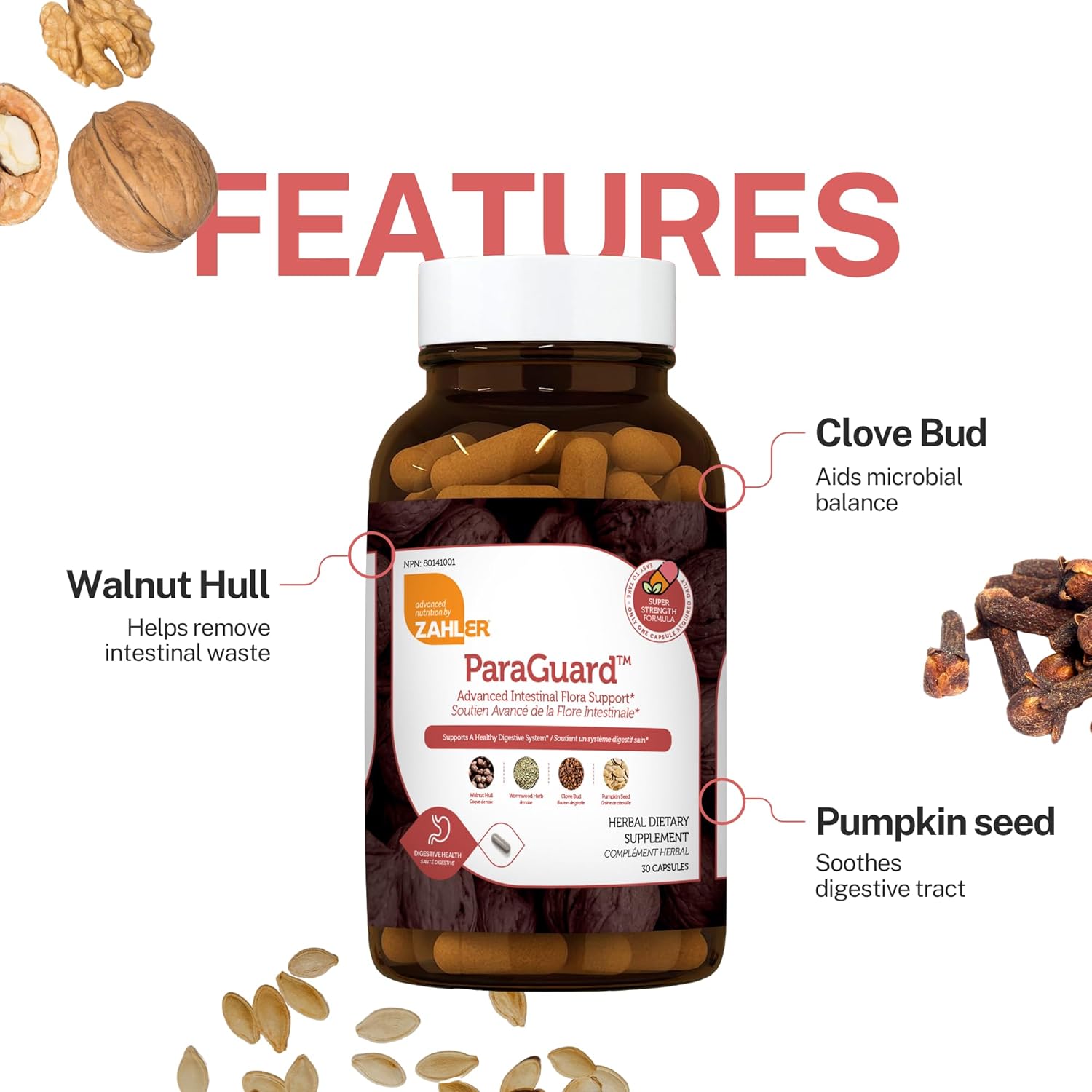 Zahler ParaGuard - Intestinal Health Support for Busy Adults - Contains Wormwood & Clove for Digestive Balance Support - Kosher, Gluten-Free, Non-GMO & Vegetarian Friendly - 30 Capsules