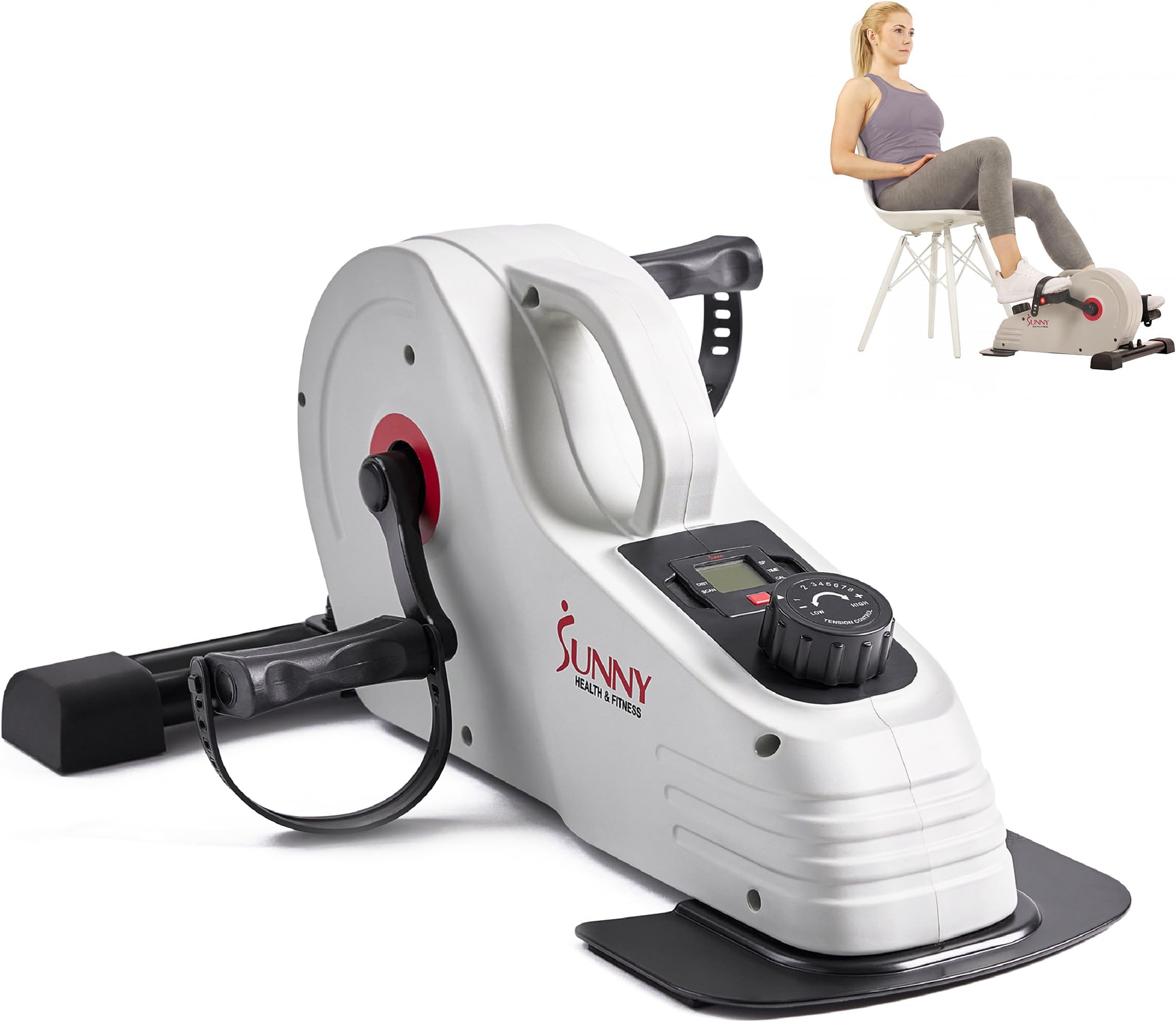 Sunny Health & Fitness Dual Function Under-Desk Bike Trainer at Home, Mini Exercise Machine for Senior Training, Arm/Leg Cardio Cycle Workout