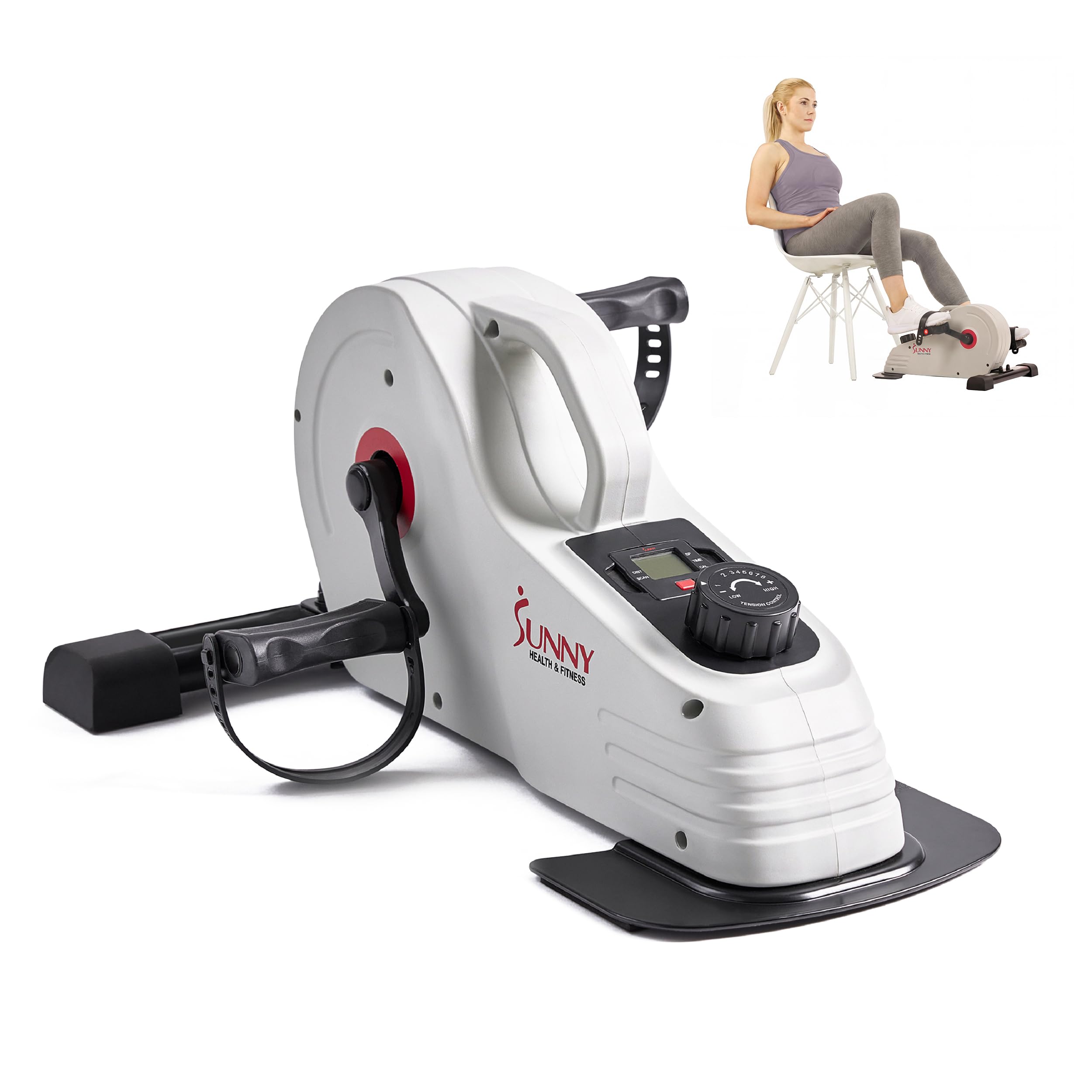 Sunny Health & Fitness Mini Exercise Bike, Under Desk Dual Function Arm & Leg Seated Pedal Exerciser for Senior Workout, Desk Cycle Cardio Training at Home, Optional Free SunnyFit App Connected
