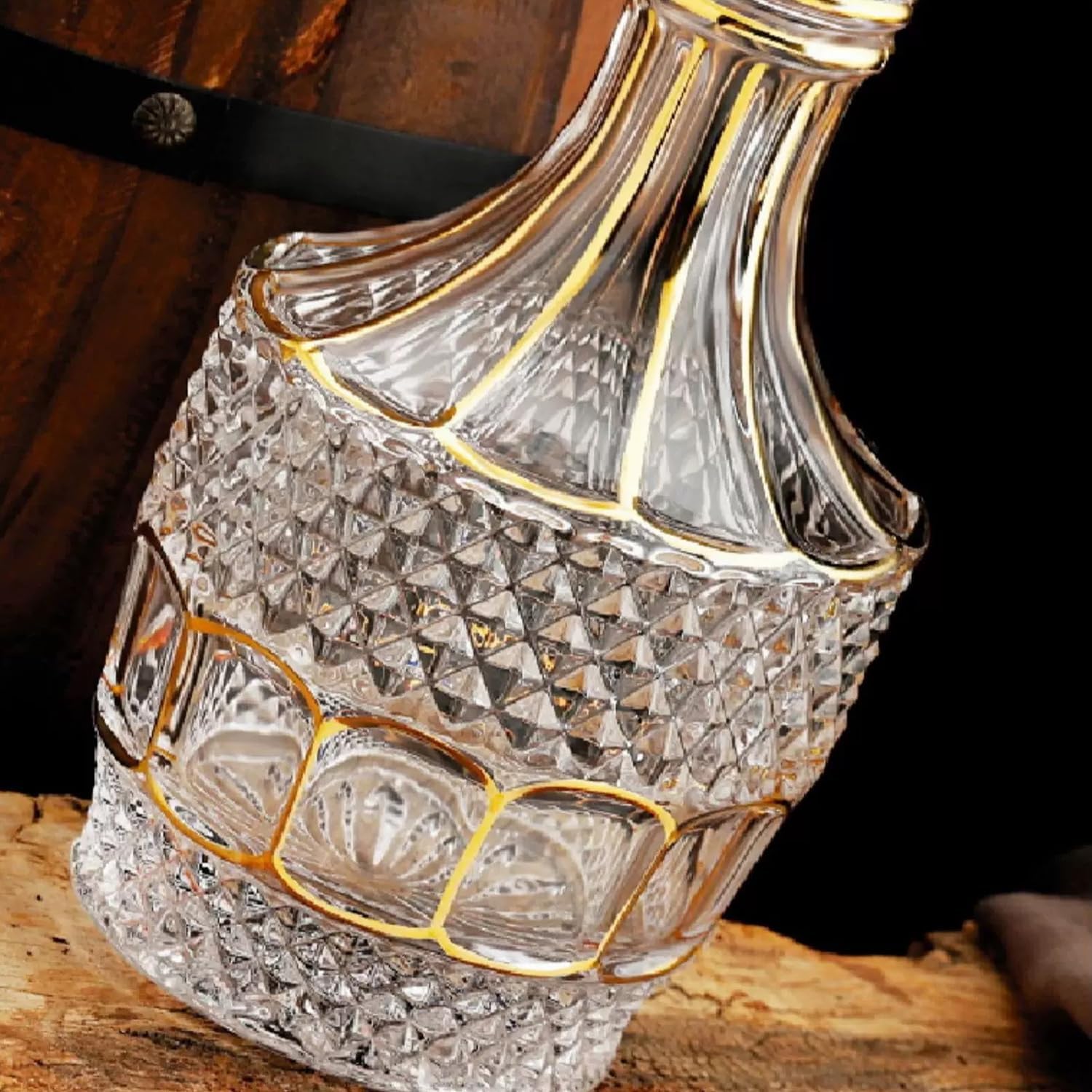 Luxury Hand painted Gold liquor Decanter，Crystal Whiskey Decanter，Golden Design Bourbon Decanter，Bourbon Scotch Vodka Wine，Tequila，Brandy or Home Bar，Gifts for Men