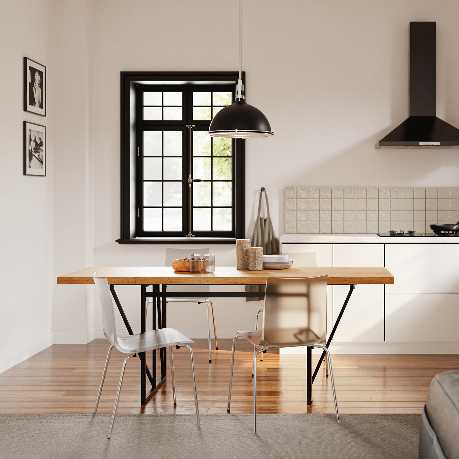SoBuy Esstisch klappbar für 2-8 Personen, platzsparend, 65x(110-200) x76cm | Küchentisch ausziehbar, stabile Tischplatte in Holzoptik & Metallgestell, für Küche, Esszimmer & Arbeitsbereich, FWT113-N
