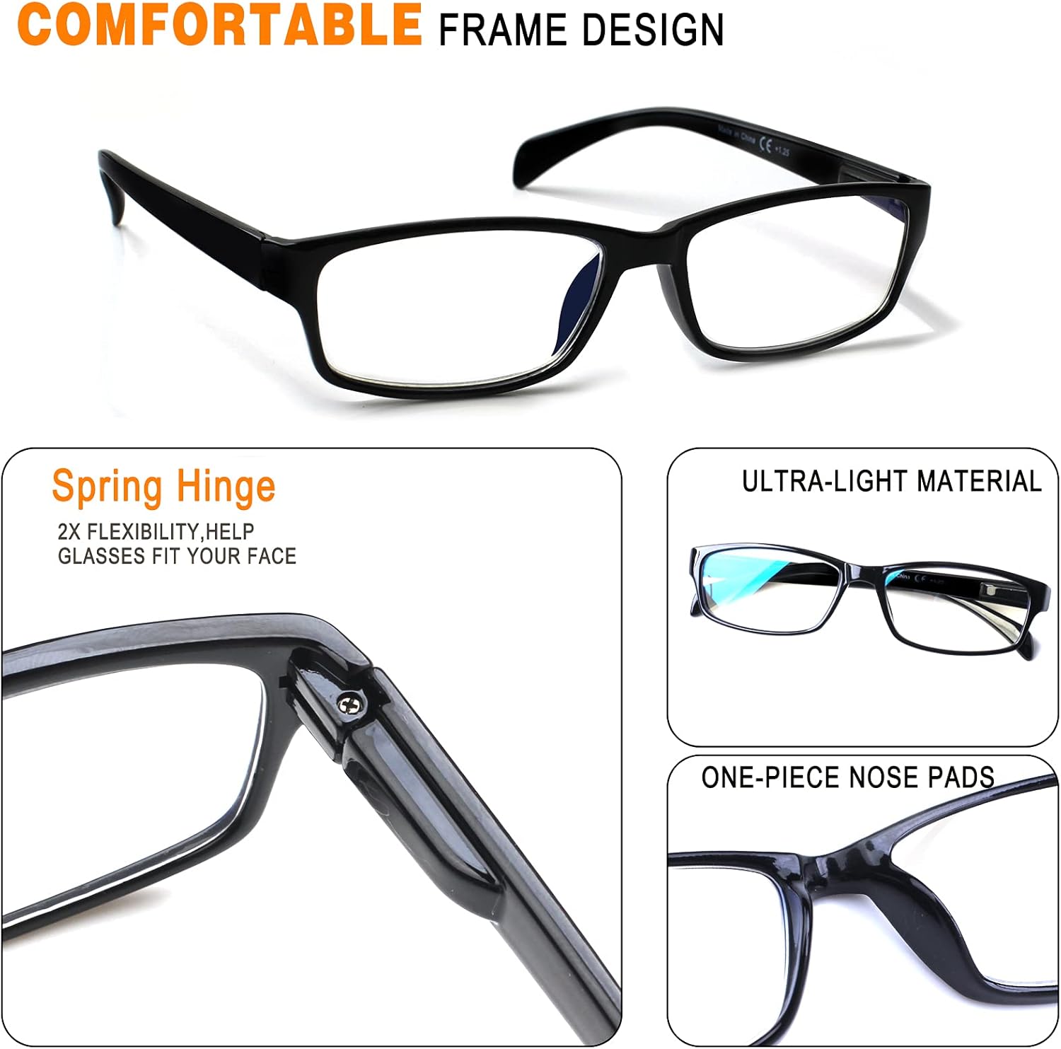 JOSCHOO Computer Reading Glasses for Women and Men 6 Pack Blue Light Blocking Spring Hinge Readers - Image 3