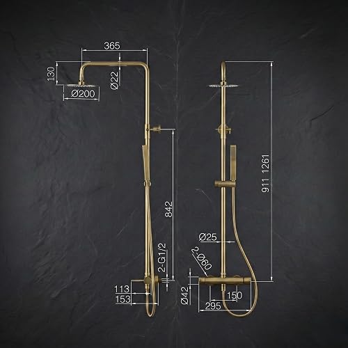 Imex - Colonne de douche monocommande or rose avec robinet | Ensemble de douche avec pommeau et pommeau anticalcaire | Robinetterie en laiton et acier inoxydable S.304 avec barre extensible | Série - 6