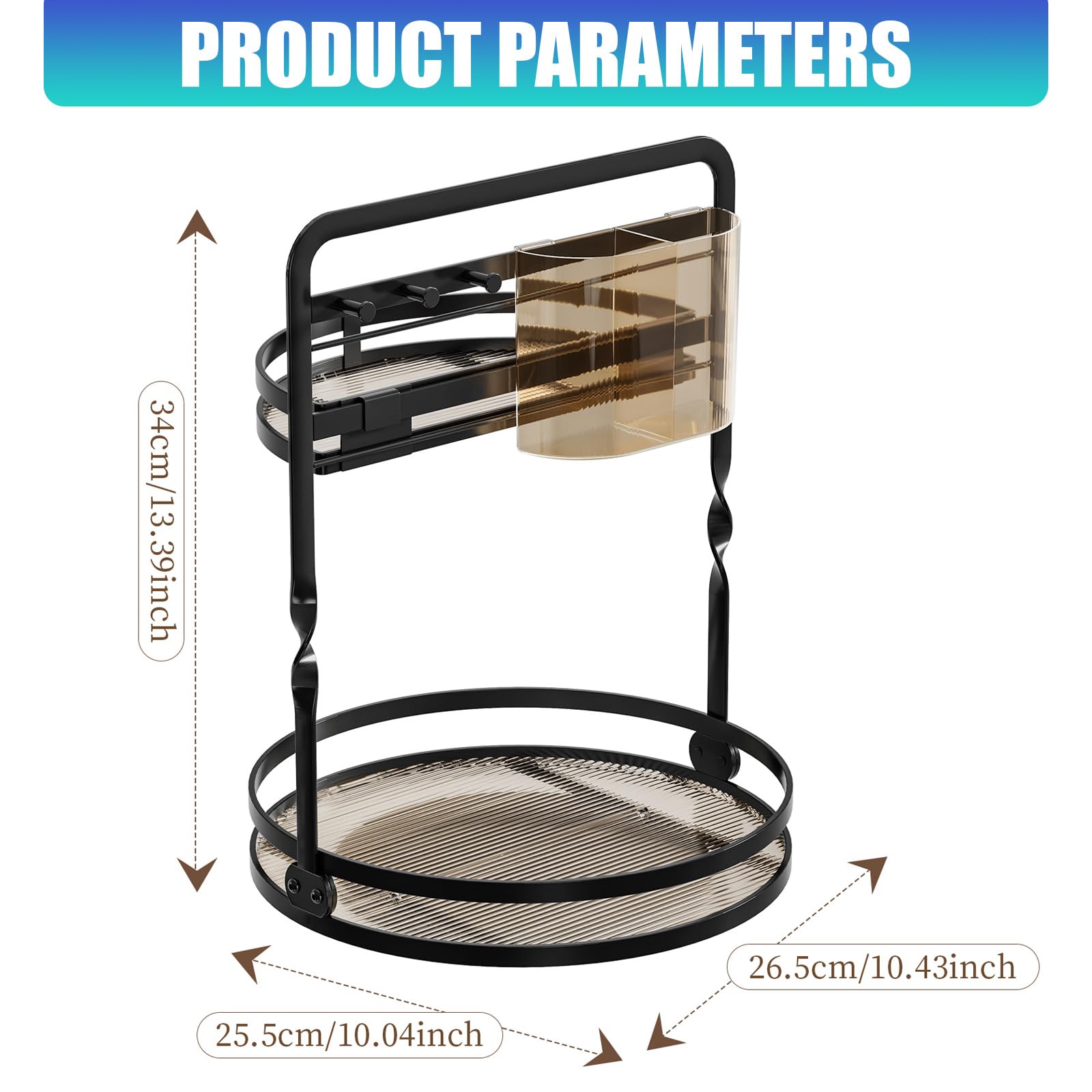Rangement cosmétique rotatif à degrés avec conception à double couche et crochets à bijoux pour pinceaux de maquillage, produits de soins de la peau, rangement d ' accessoires de maquillage