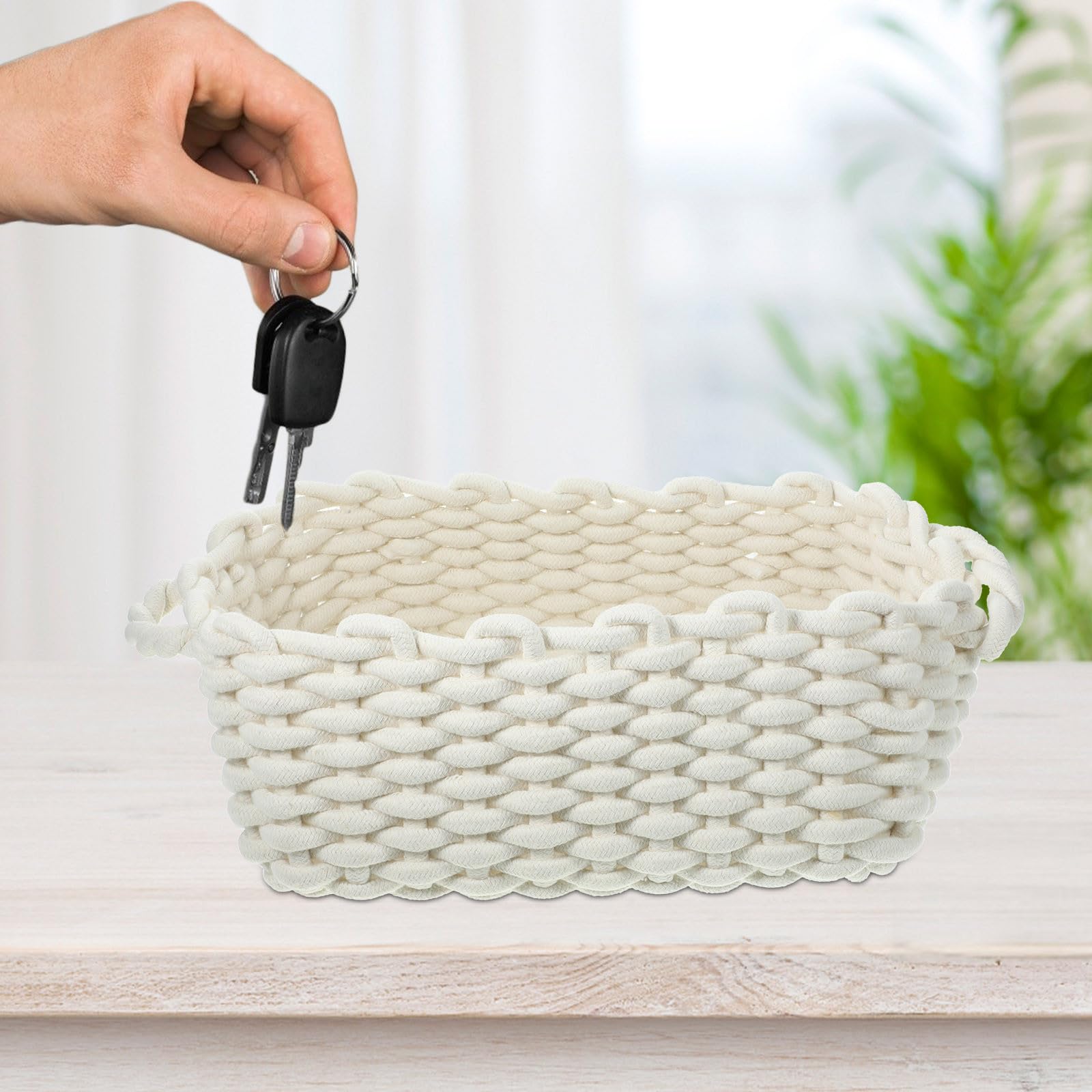 Cesta de Almacenamiento Tejida Cuerda de Algodón Beige, Textura Delicada y Buena Protección, Diseño Simple y Versátil para Organización Hogar