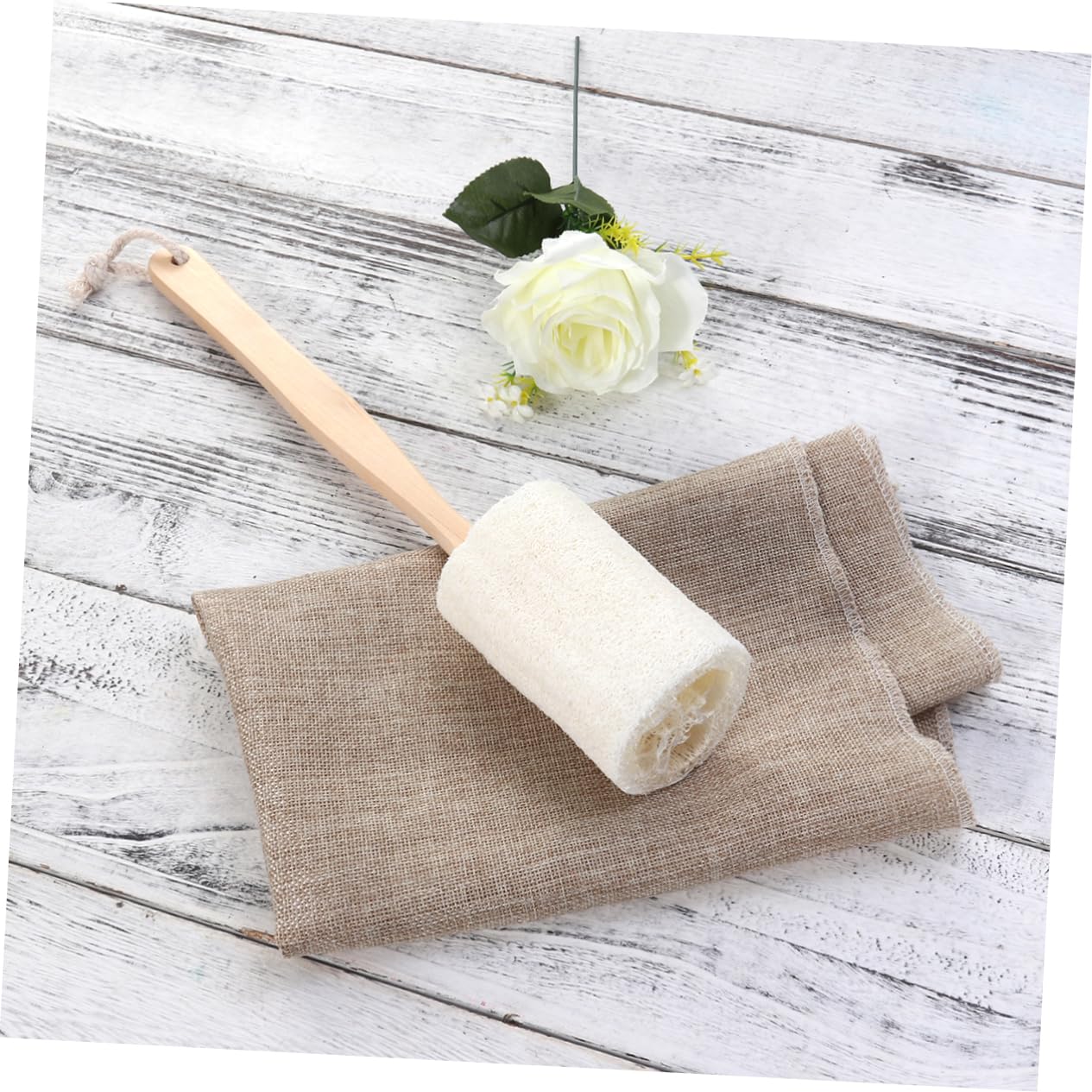 POPETPOP 6pezzi Spazzola Esfoliante Con Manico Legno Spugna Naturale Per Bagno Scrub Per Schiena e Corpo Adatta Per Secca e Grassa Facile Da Appendere e Asciugare