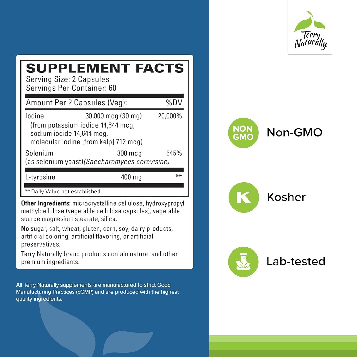 Terry Naturally Thyroid Care Plus - Supplement to Aid Thyroid - Dietary Supplement for Energy & Healthy Hair Support - Supplement with L-Tyrosine & Selenium - 120 Capsules