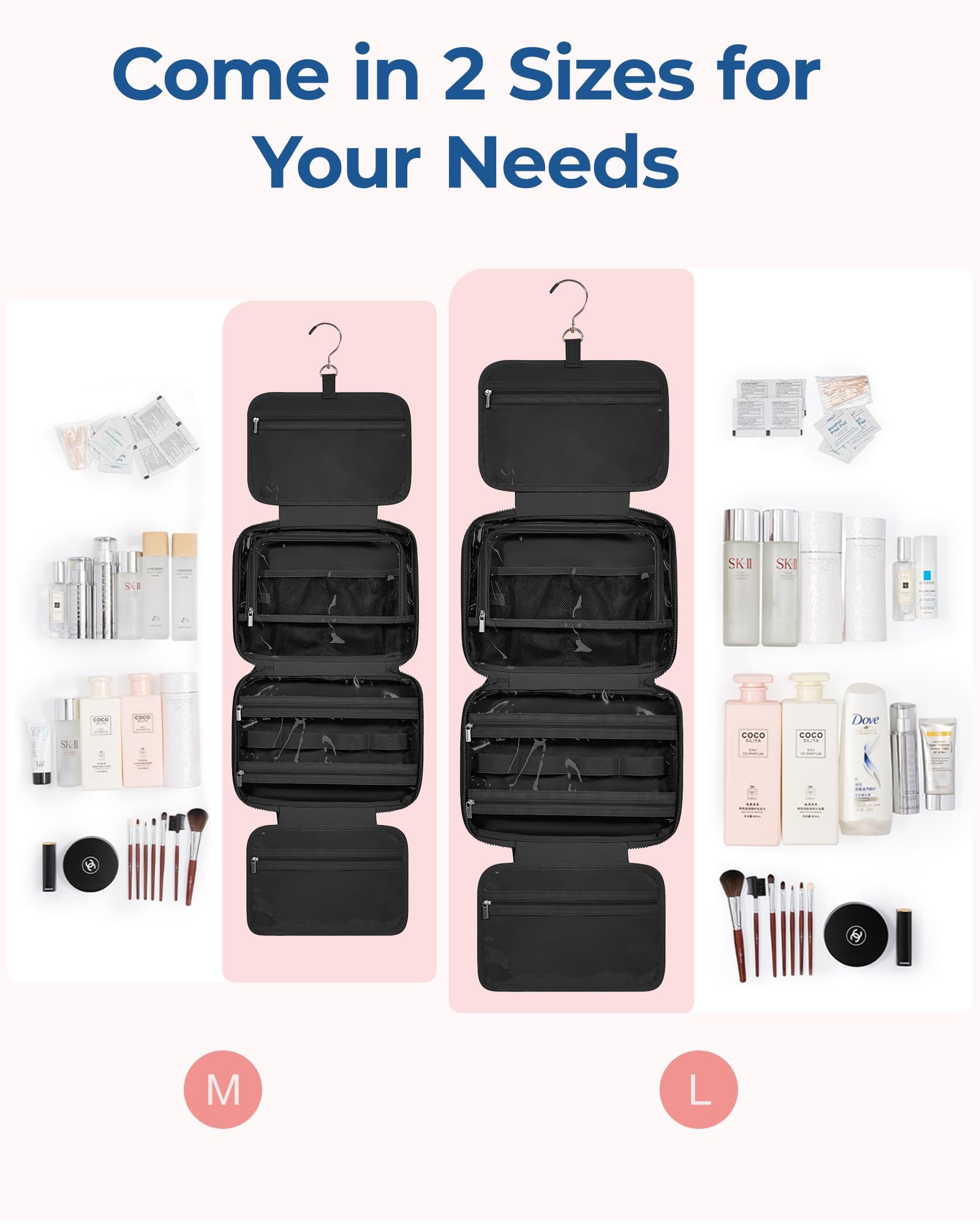 BAGSMART Hanging Toiletry Bag with Jewellery Compartment, Travel Bag for Toiletries, Puffy Makeup Cosmetic Organiser, Carry-on Travel Accessories Essentials, Black-L — view 4