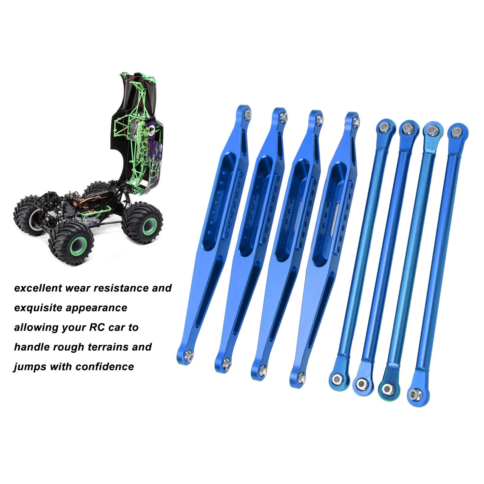 górne dolne łączniki zawieszenia, zestaw łączników zawieszenia RC o wysokiej wytrzymałości ze stopu aluminium, do samochodu LOSI 1/8 LMT 4WD RC (Niebieski)