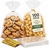 100PCS Clear Cellophane Bags 6x10 inch/15x25 cm for Party Favours, Cookies & Candy Treat Bags Plastic Cello Goodie Bags With Twist Ties, Small Gifts Wrapping for Holiday
