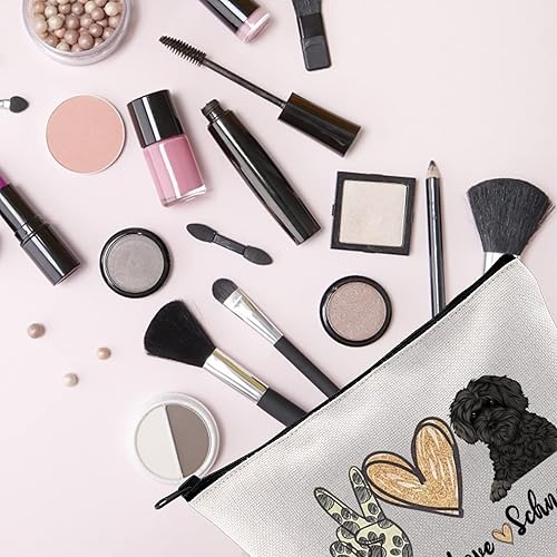 Miniatura 5 de Schnoodle Mama Gift Peace Love Schnoodle - Bolsa de maquillaje con temática de cachorros para amantes de los perros, Beige, Plschnoodle