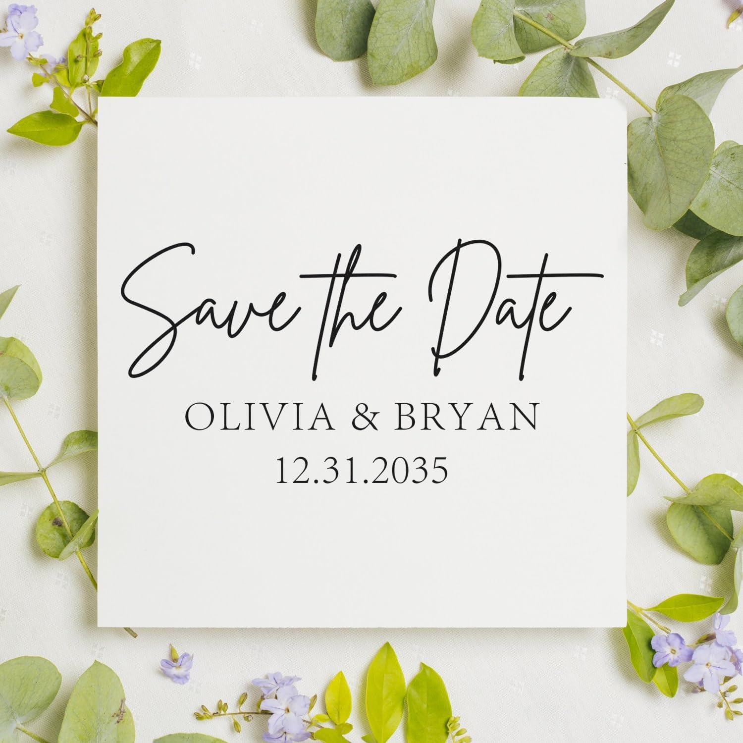 Personalized Wedding Save The Date Monogram Initial Stamp | Elegant Custom Handcrafted Couples' Stamp for Wedding Invitations & Envelopes | Self-Inking Stamper 1-5/8" Square