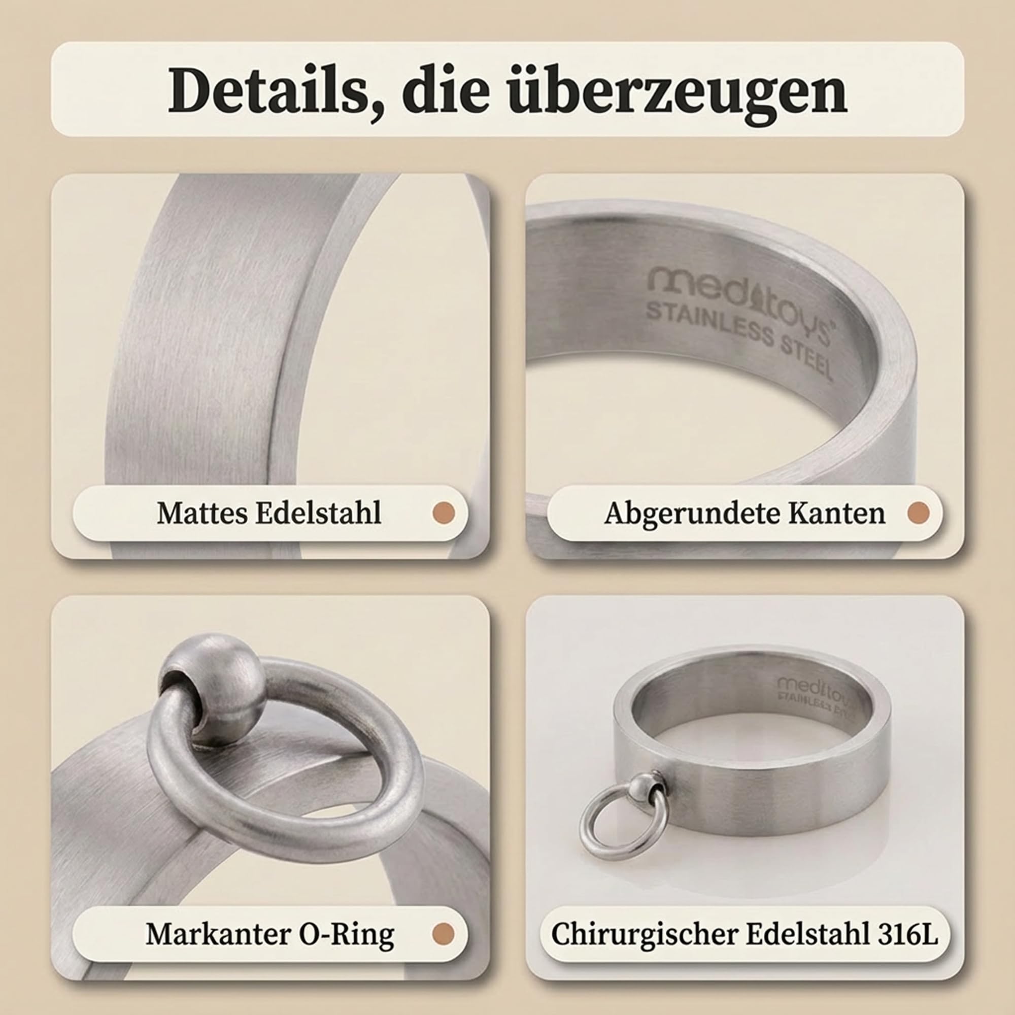 meditoys - 'Ring der O' in Edelstahl (matt), Finger-Ring Damen Herren