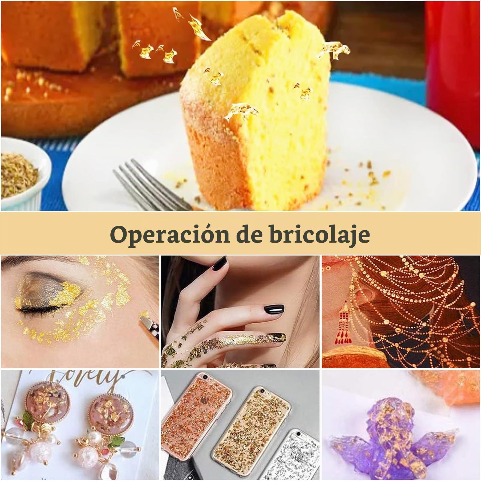 3 Botellas Hojas de Oro Comestibles - Pan Oro para Decorar de Pasteles - Pan Oro Manualidades para Maquillaje - Copos Lámina Oro para Tartas para Decoración Alimentos Pintura Uñas