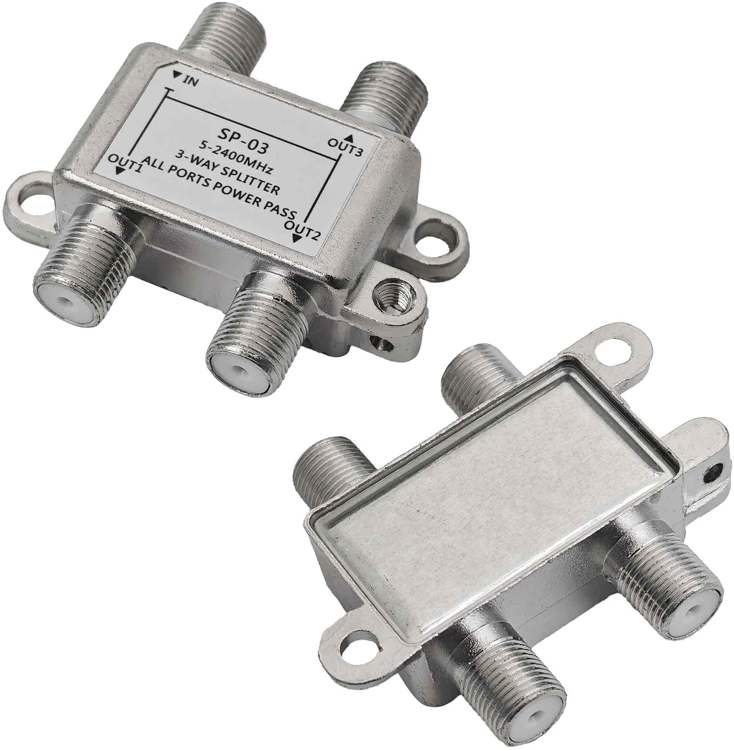 2Pcs 3-Way Coaxial Cable Splitter, 5-2400MHz, RG6 Compatible Digital Coax Splitter for TV, Satellite, Cable, Antenna, Internet