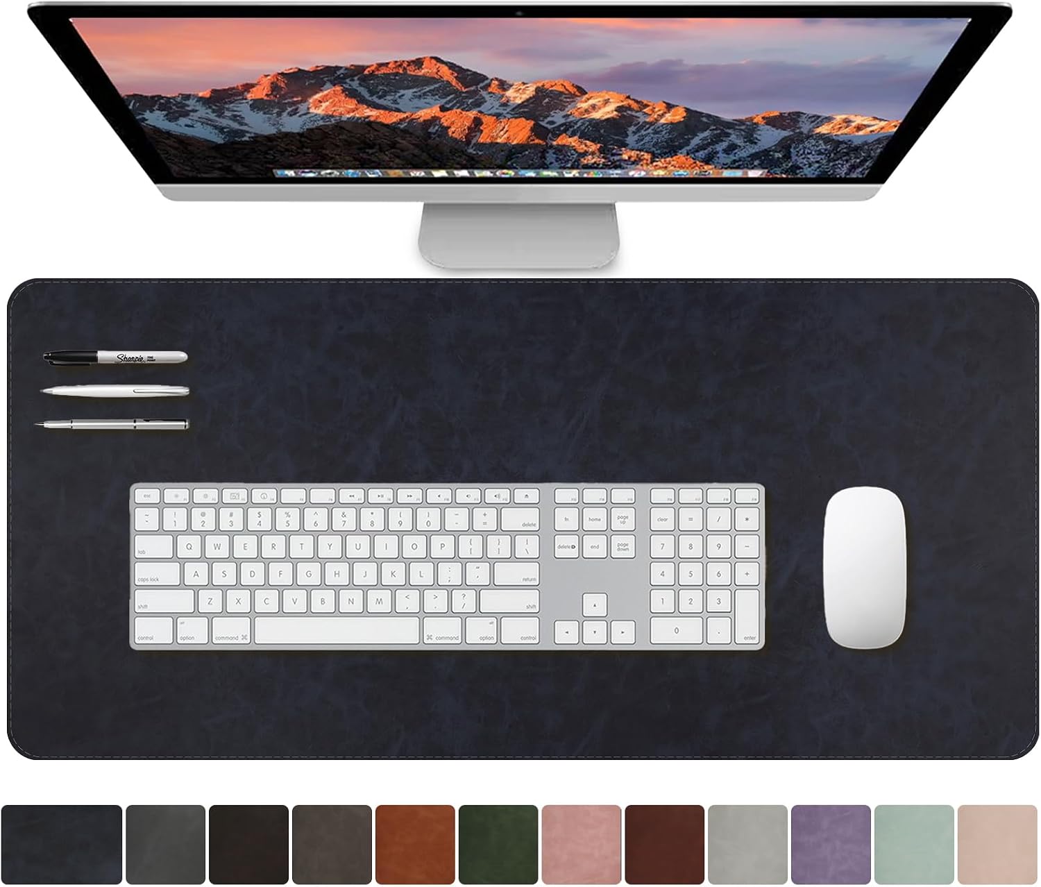 CHEERYGOO Leather Office Desk Pad Protector, Non-Slip PU Leather Desk Blotter, Waterproof Laptop Writing Mouse Pad for Office and Home,23.6"x 13.8" M Dark Blue