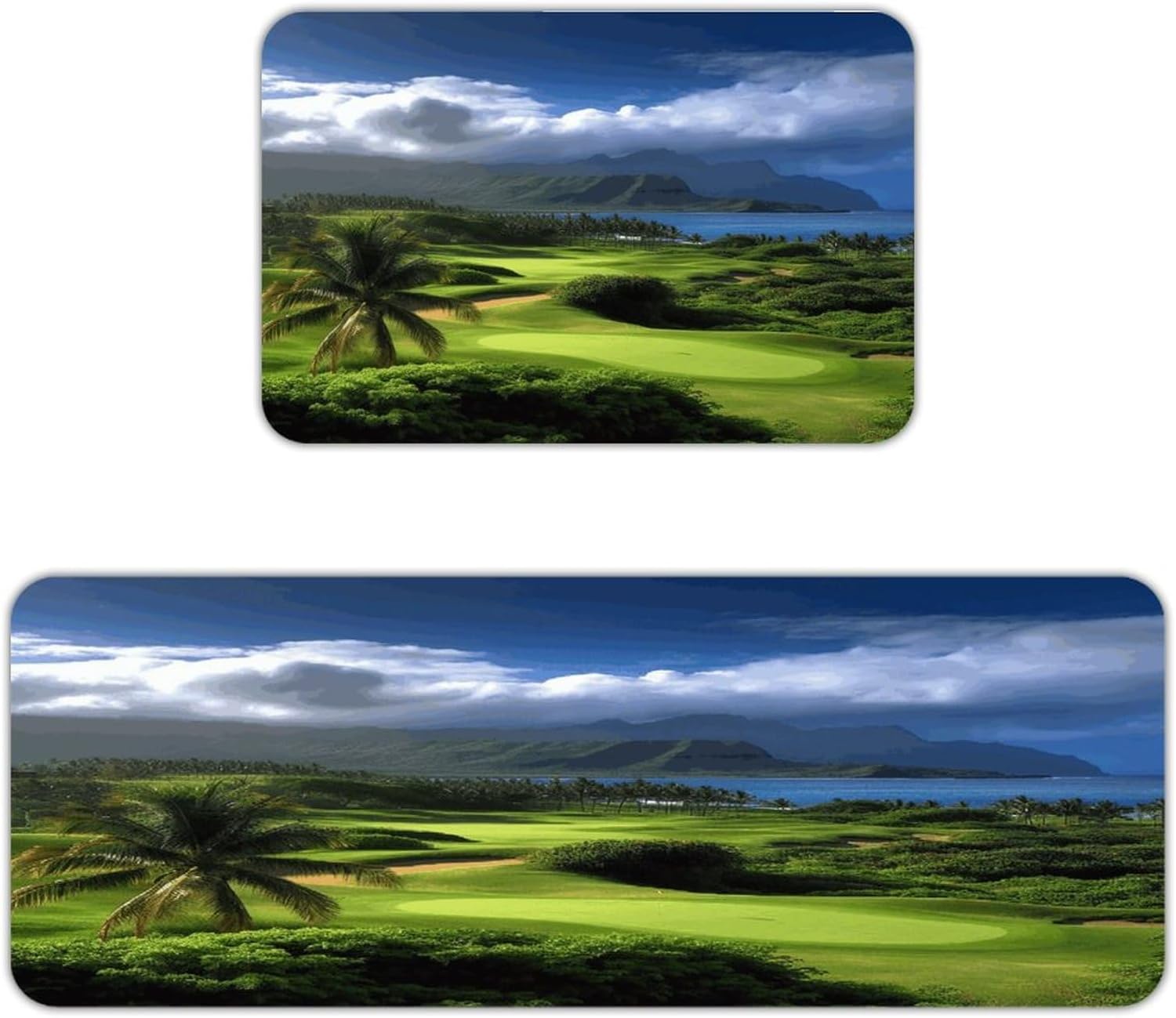Scenic Hawaii Golf Tropical Kitchen Mat Washable Non Slip Rugs Soft Kitchen Mats for Floor Set of 2 PCS Cushioned Absorbent Runner Standing Rugs for Home Sink Laundry Office