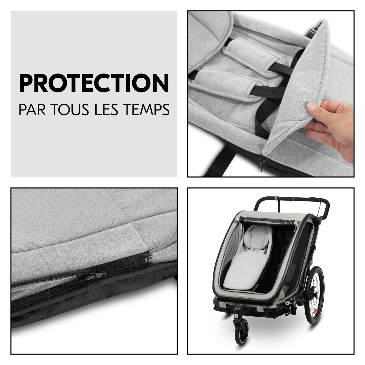 Hauck Hamac Remorque Bébé Velo Baby Lounger 2 Dryk Duo Gris Siège Nouveau-Né Harnais 5 Points