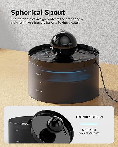 Miniatura 2 de Fuente de agua para gatos fuente para gatos de 67 oz2 L con bola, fuente de agua súper silenciosa para mascotas, fuente para gatos con filtro para