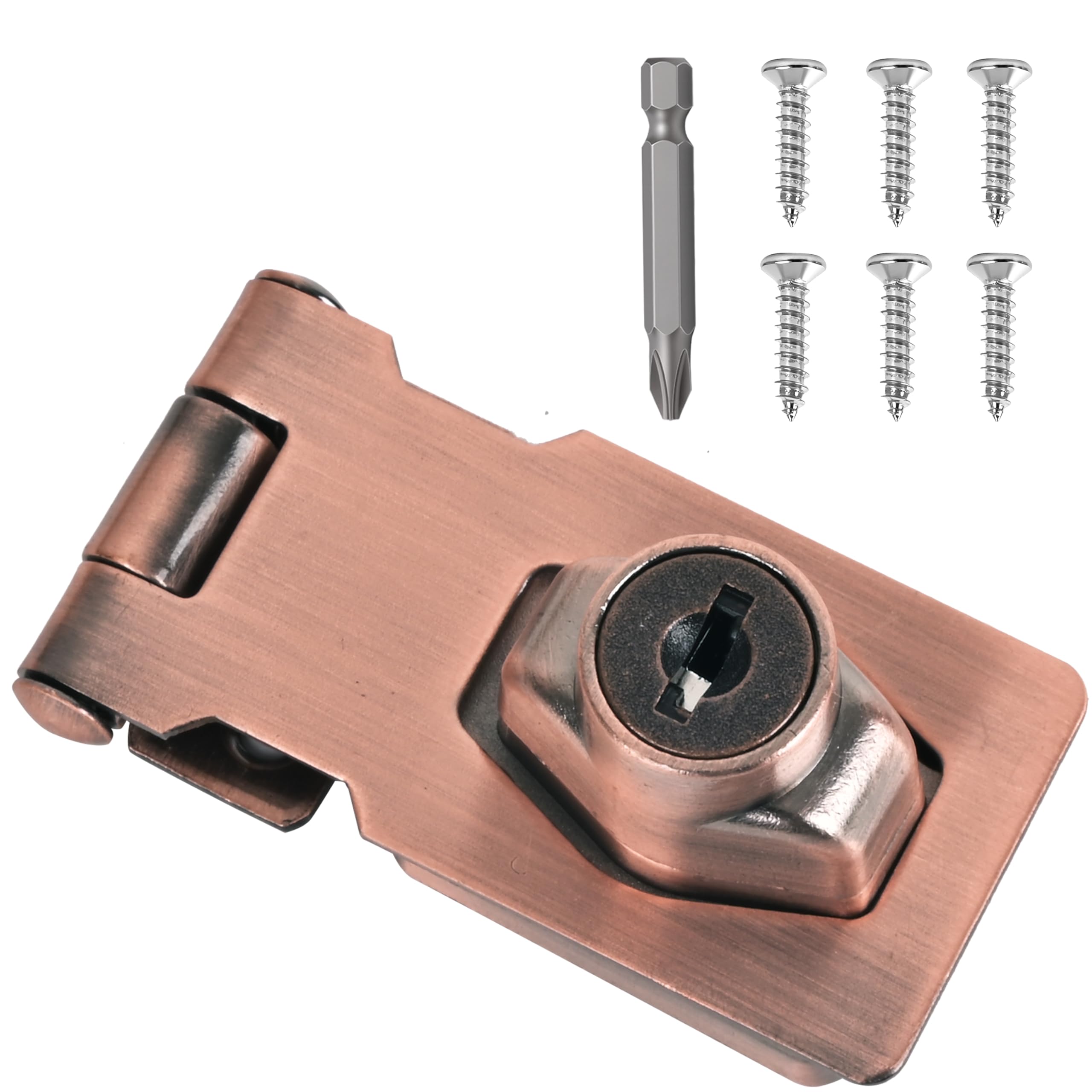 1 Pcs keyed Hasp Lock,2.5 inch keyed hasp Locks Twist knob keyed Locking hasp for Cabinet Small Door,Hasp Lock with Keys,Metal Safety Hasp Latches (1 Pcs Red Bronze, 2.5 inch)