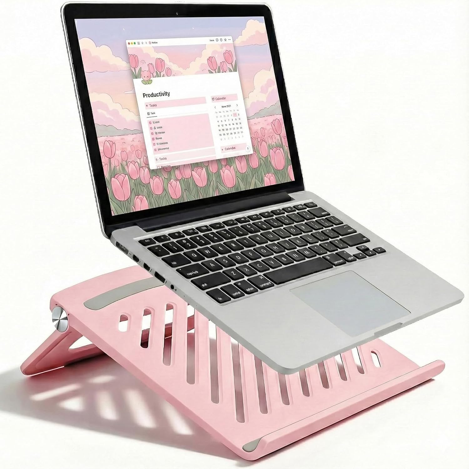 Soporte ajustable y plegable para laptop de escritorio, color rosa