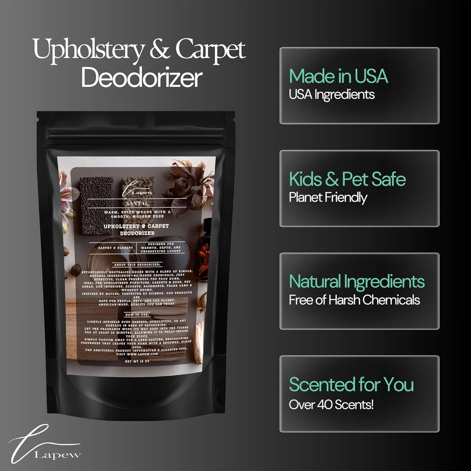 Lapew Santal Bundle – Carpet Deodorizer Powder & Scented Mop Soap Set – Odor Eliminator for Pet-Friendly Homes