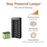 Amazon Basics Zestaw akumulatorów NiMH, 8 sztuk akumulatorów AA 2000 mAh, z ładowarką na 8 akumulatorów, bez zasilacza sieciowego, port USB typu C