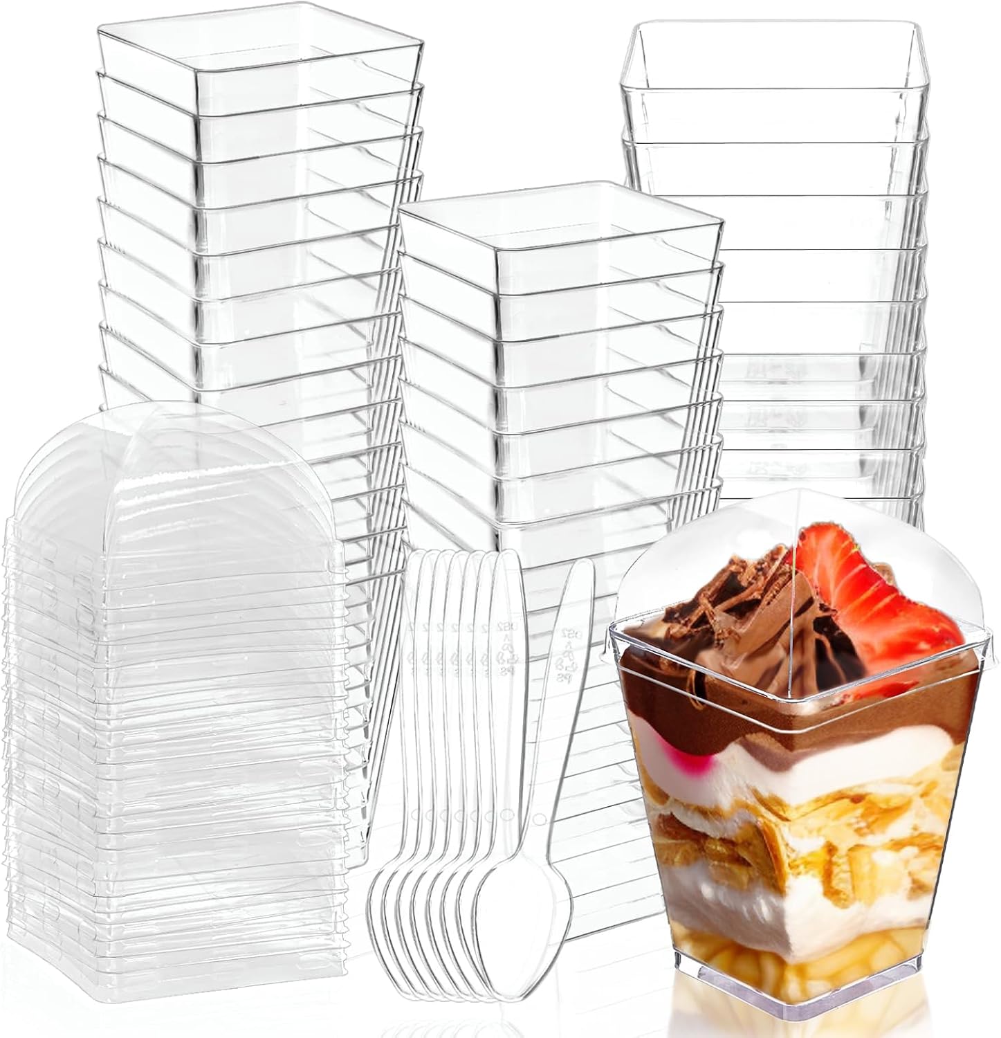 5 oz Plastic Dessert Cups with Lids and Spoons, 50 Pack